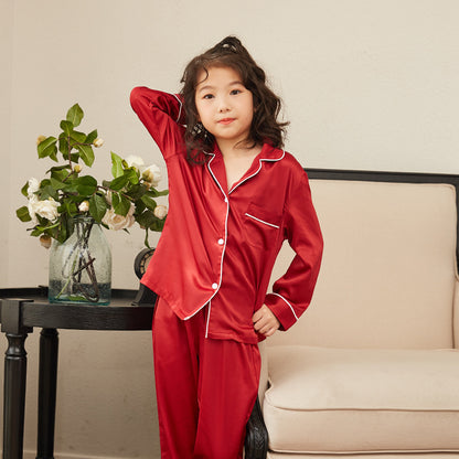 Thin Children's Loungewear Long Sleeve Silk Pajamas Summer Boys 'and Girls' Pajamas Suit