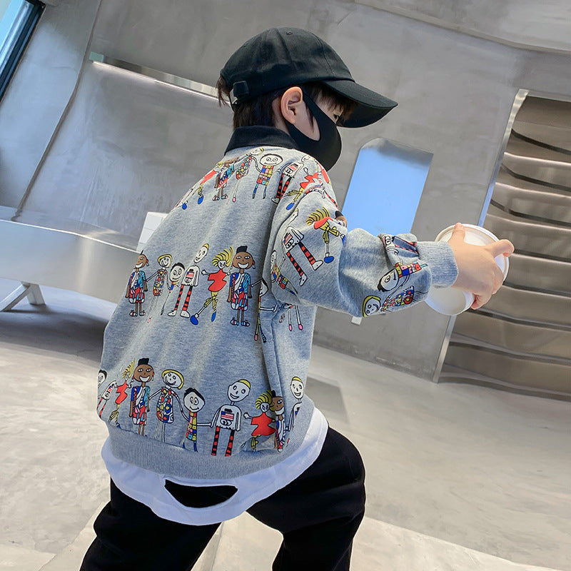 Korean Version Of The Big Boy's Lapel Pullover Children's Long-sleeved Shirt Male