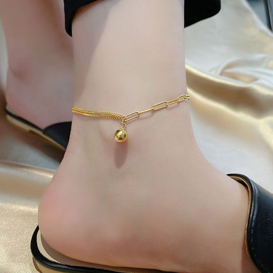 Small Golden Balls Anklet Female Titanium Steel