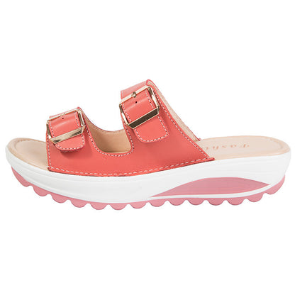 The 2021 summer new leather slope with thick soles muffin with leisure shoes sandals slippers shoes shake