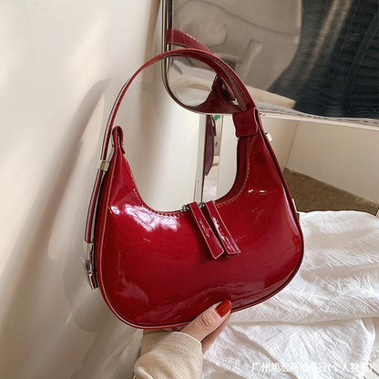 Red Women's Shoulder Bag Patent Leather Underarm