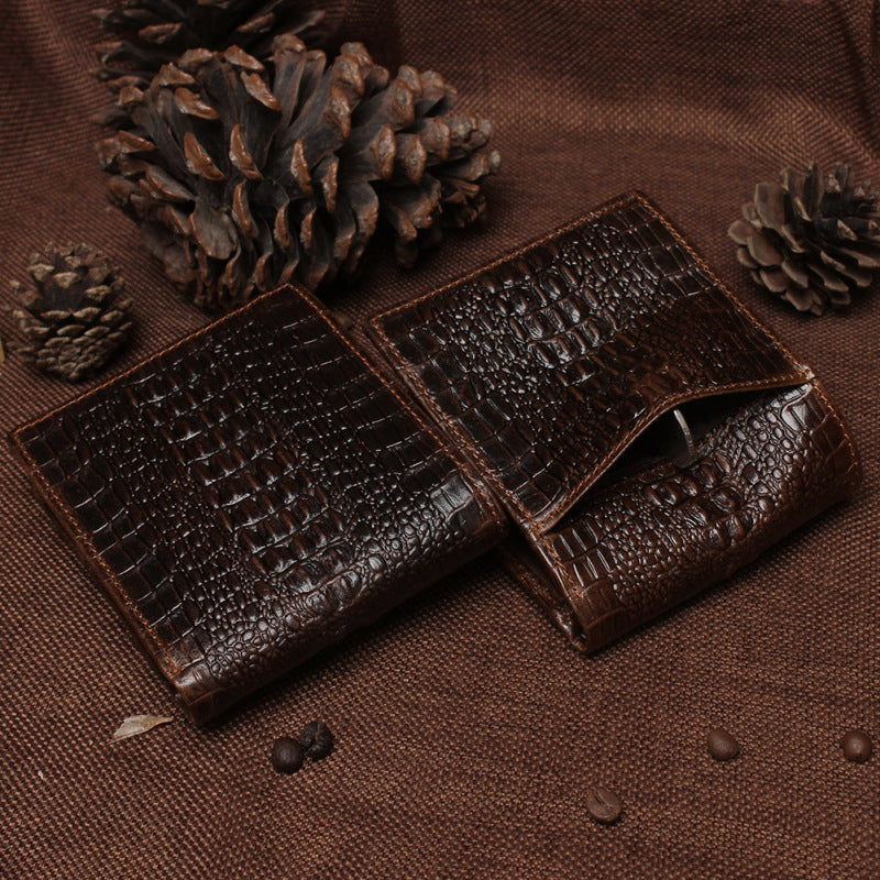 Fashion Casual Men's Wallet Retro Oil Wax Skin Crocodile Pattern