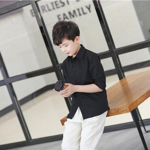 Children's POPPING Boys And Girls Black And White Solid Color Shirt