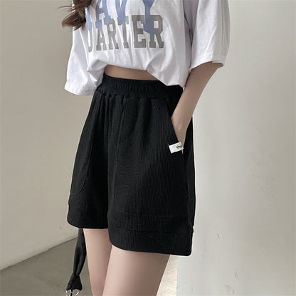 Summer Loose Waffle Casual Wide Leg Pocket