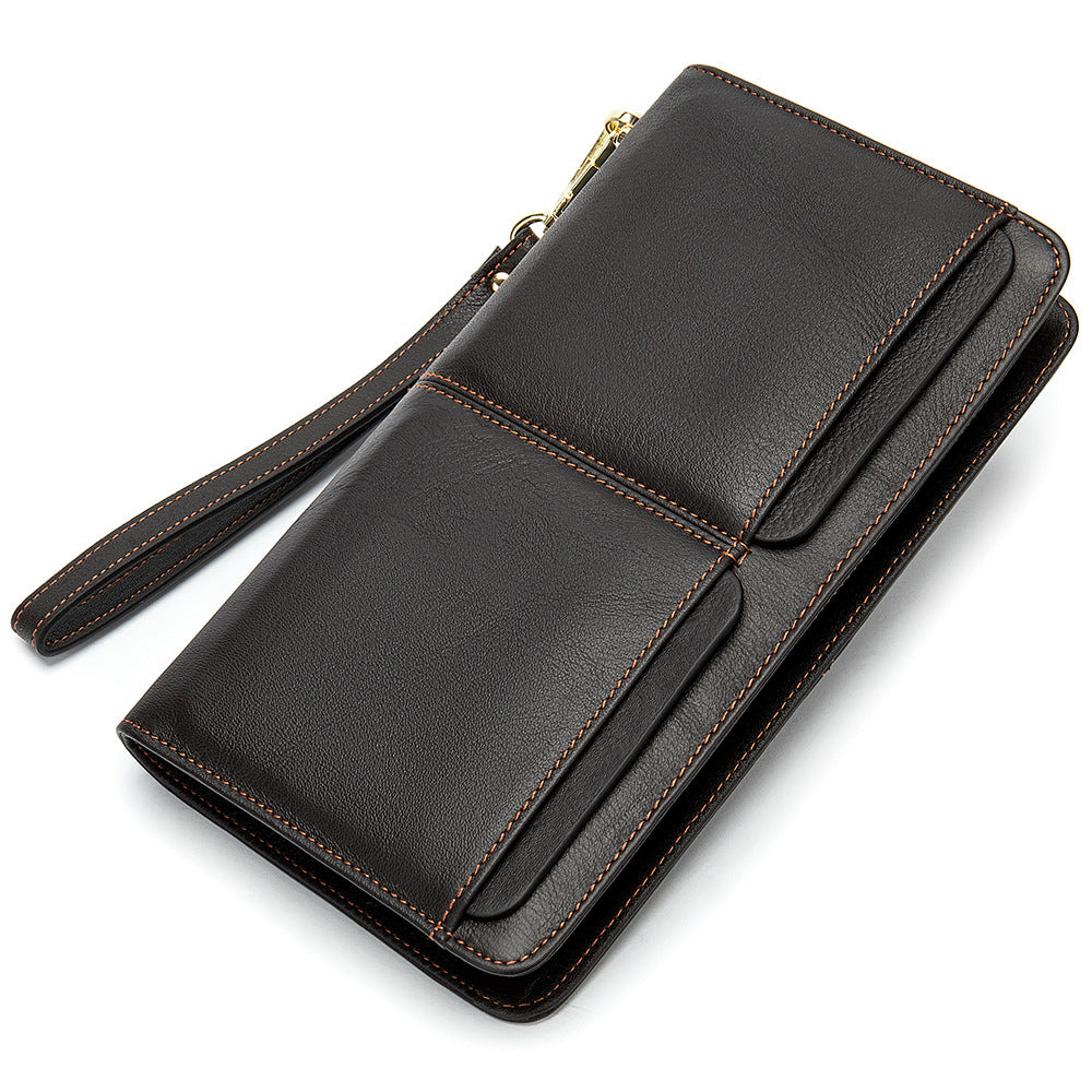 Business Double Pocket Men's Wallet Long Wallet Multiple Card Slots Genuine Leather Men's Clutch Clutch