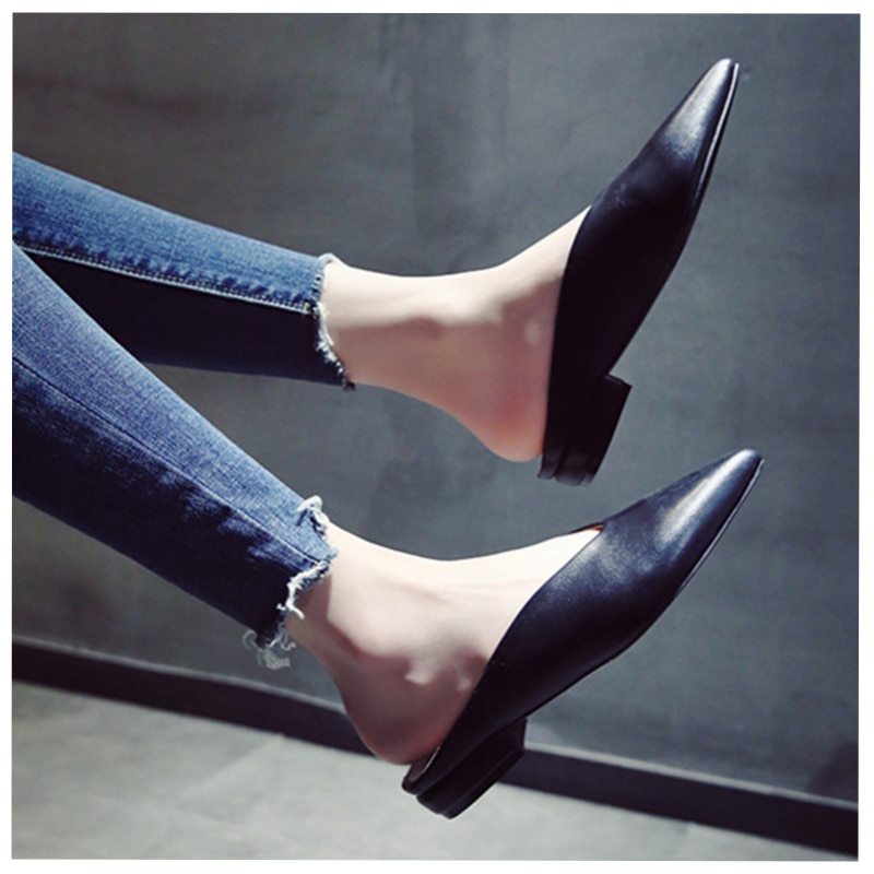 Half-to-single shoes female flat-bottomed pointed thick with lazy wild Korean version with spring female single shoes female