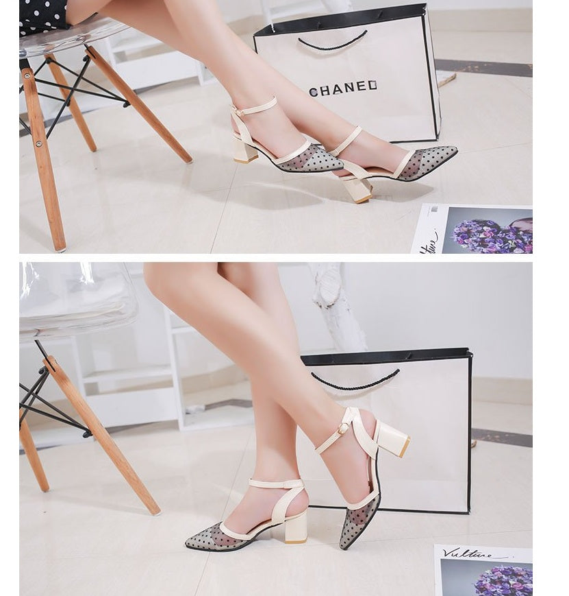 Spring and summer new wave point mesh lace point flat shoes women's wild comfortable word buckle with Baotou sandals