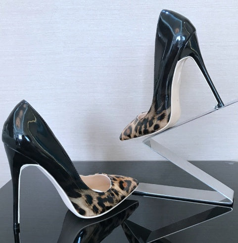 Shallow mouth pointed fine with color matching leopard sexy fashion high heels