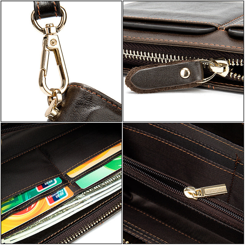 Business Double Pocket Men's Wallet Long Wallet Multiple Card Slots Genuine Leather Men's Clutch Clutch