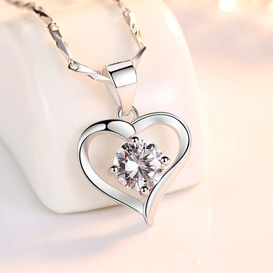 S999 Sterling Silver Necklace Women's Heart-shaped Pendant