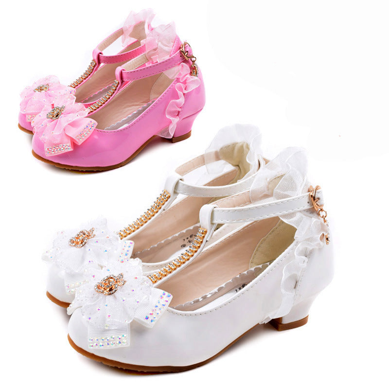 Children's leather shoes girls' high heels