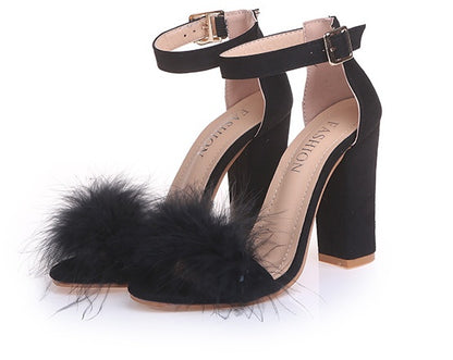 High-heeled thick with large size women's shoes sandals real hair with sandals