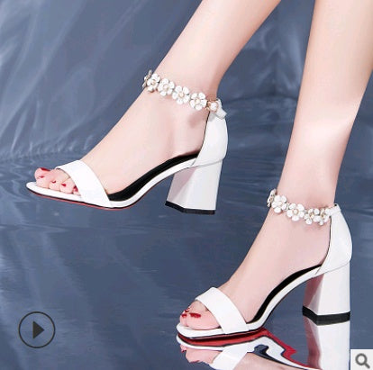 summer new word with sandals buckle buckle high heel flower foot ring strap quality shoes