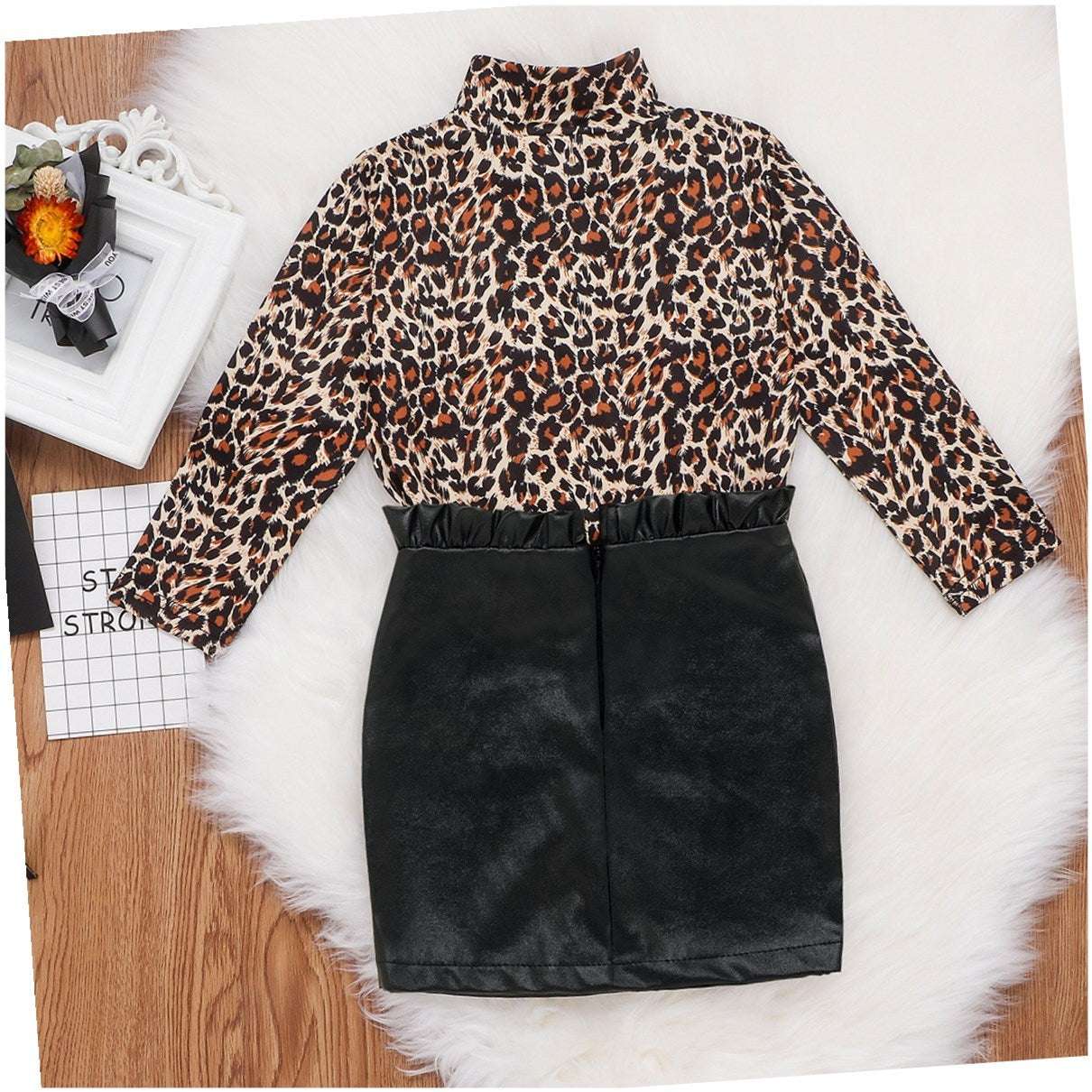 Children's Clothes Girls Leopard Print Long Sleeve Shirt