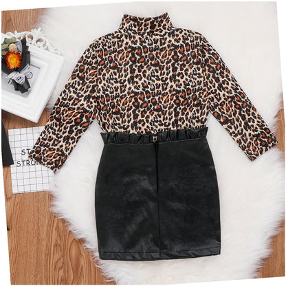 Children's Clothes Girls Leopard Print Long Sleeve Shirt