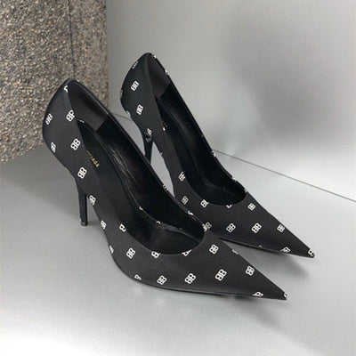 Pointed BB letter printed stiletto shoes