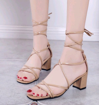 new women's word belt sandals with straps Roman shoes thick with lace high heel sandals
