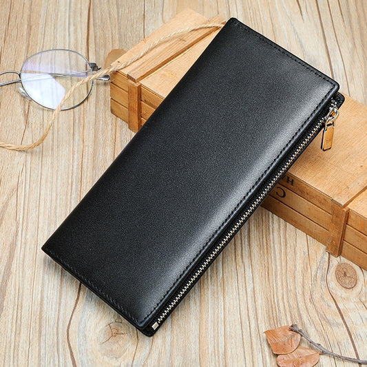 Handmade Cowhide Wallet Men's Top Layer Leather Zipper Anti-theft Swiping Large Capacity