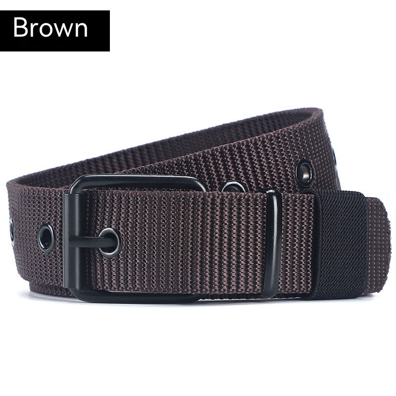 Lengthened Porous Pin Buckle Canvas Belt Men And Women Universal Belt