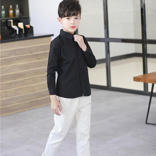 Children's POPPING Boys And Girls Black And White Solid Color Shirt