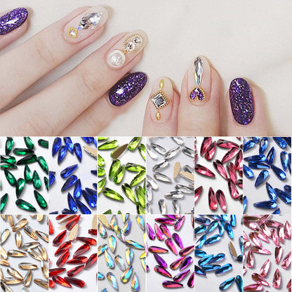 10Pcs 3D Nail Art Rhinestones Long Water Drop Shaped Glitter Nail Art Decorations Accessoires Nail Supplies