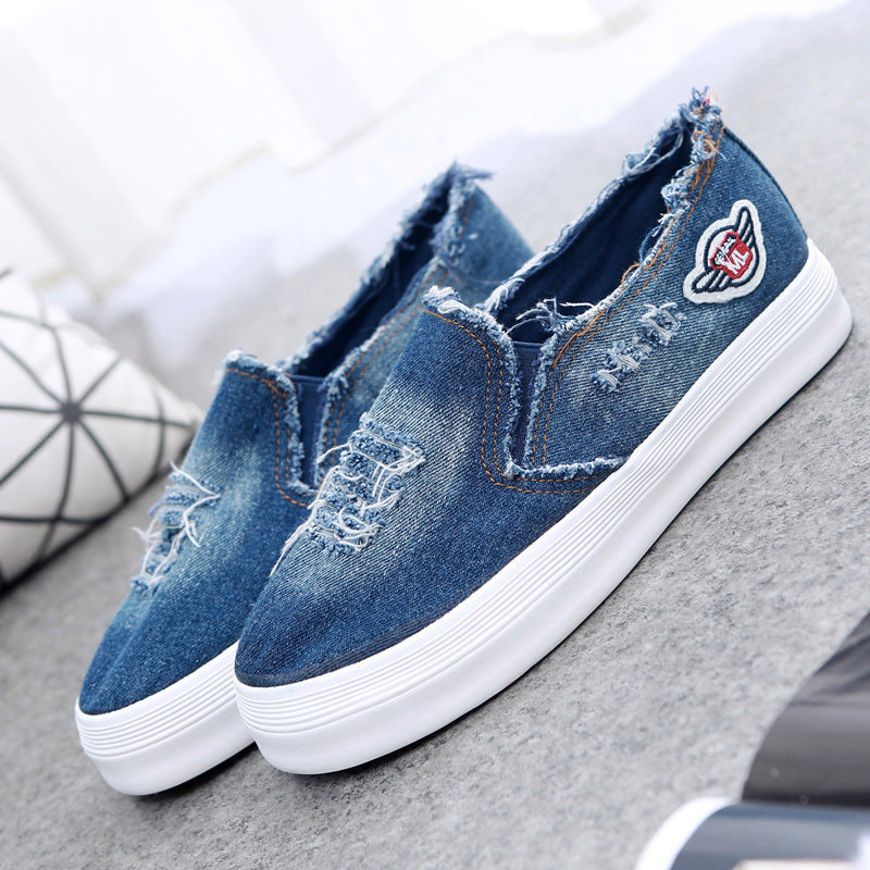 Summer canvas shoes female chunky loafer cowboy student pedal lazy shoes casual ladies shoes