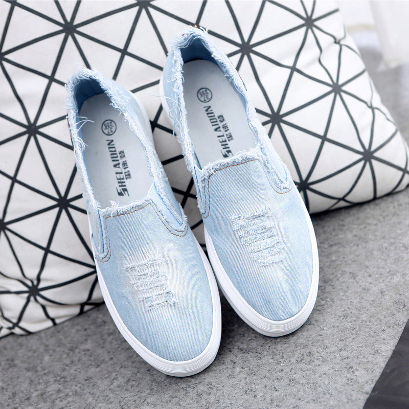 Summer canvas shoes female chunky loafer cowboy student pedal lazy shoes casual ladies shoes