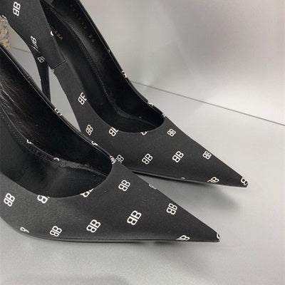 Pointed BB letter printed stiletto shoes