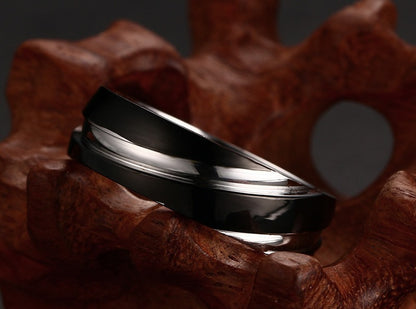 Black Titanium Steel Twill Men's Ring