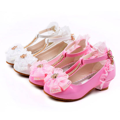 Children's leather shoes girls' high heels