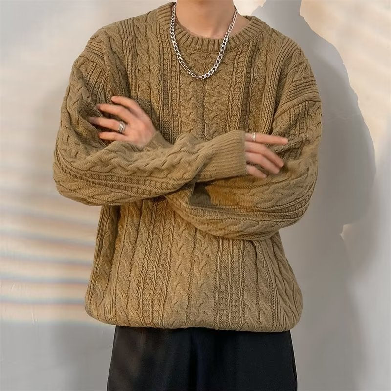 Winter Japanese-style Retro Cable-knit Turtleneck Sweater Men