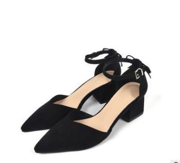 Mid-heeled Sandals Spring And Summer New Suede Bow Baotou Sandals With A Buckle With Thick Hollow Women's Shoes