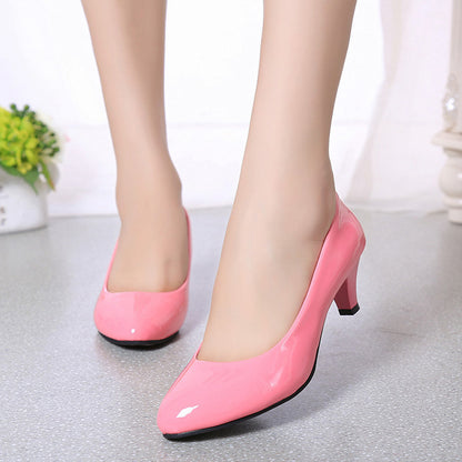 Summer and autumn soft bottom shoes shoes with black female rough heels leather ladies shoes airline stewardess occupation