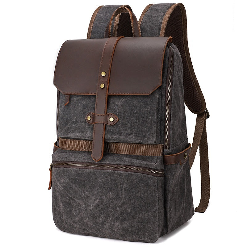 Waterproof Batik Canvas Backpack Crazy Horse Leather Men's Bag