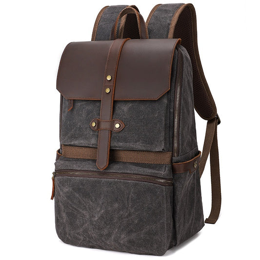 Waterproof Batik Canvas Backpack Crazy Horse Leather Men's Bag