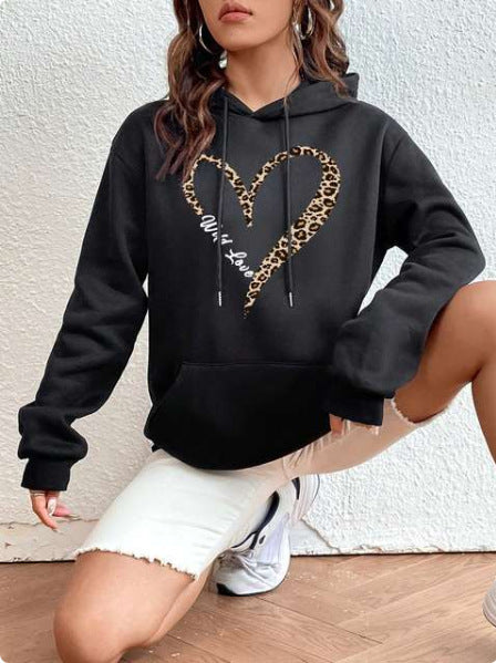 Retro Love Pattern Women's Sheath Hoodie Printed Pullover College Style