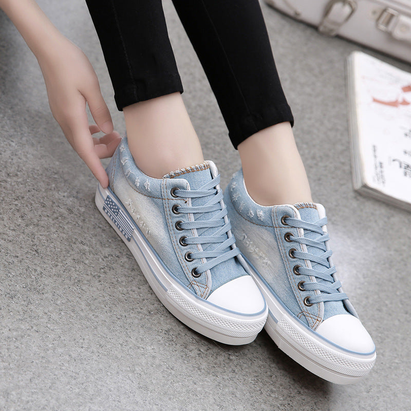 spring and summer single shoe Korean version of canvas shoes in the thick bottom of the high cowboy shoes students casual women cloth shoes