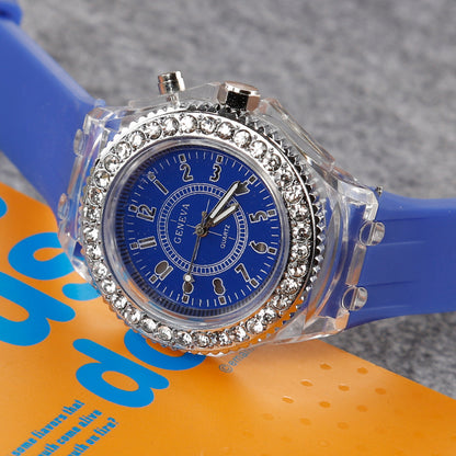 Fast sell eBay transparent GENEVA Geneva luminous watch silica gel men and women neutral quartz sports table