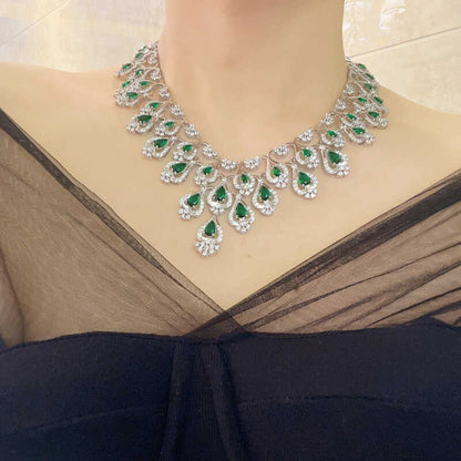 Green Zircon Evening Dress Accessories Necklace Earrings