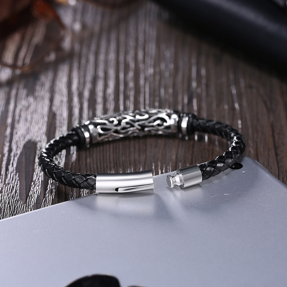 Punk stainless steel leather bracelet