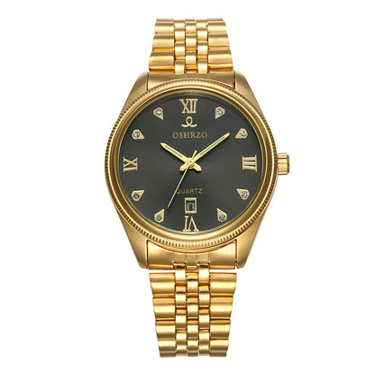Watches wholesale non mechanical high grade men's steel belt watch calendar quartz table explosion golden IPG plating