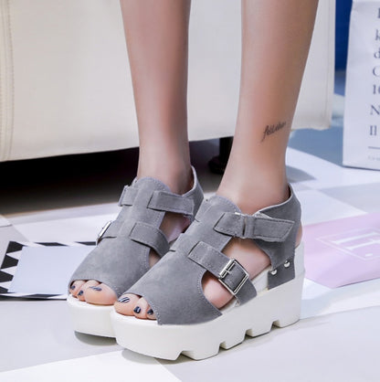 Wedge velcro fish mouth sandals muffin platform women's shoes