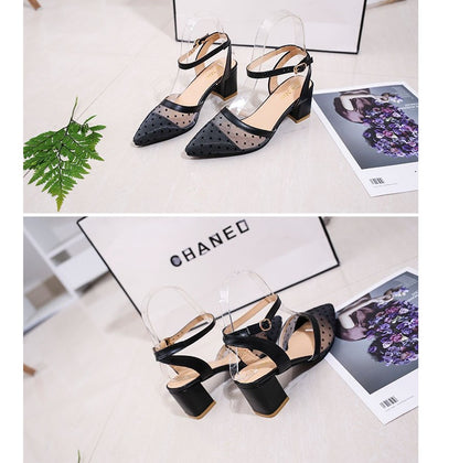 Spring and summer new wave point mesh lace point flat shoes women's wild comfortable word buckle with Baotou sandals