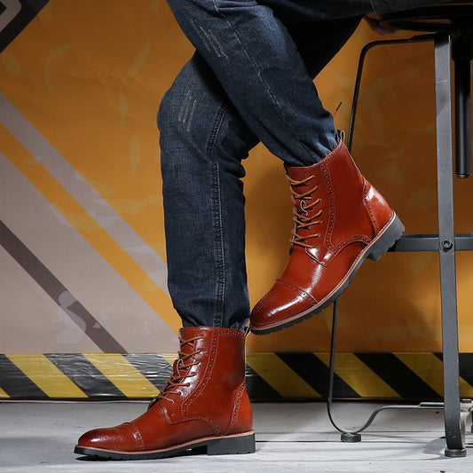 Plus size British style men's boots leather boots men's shoes