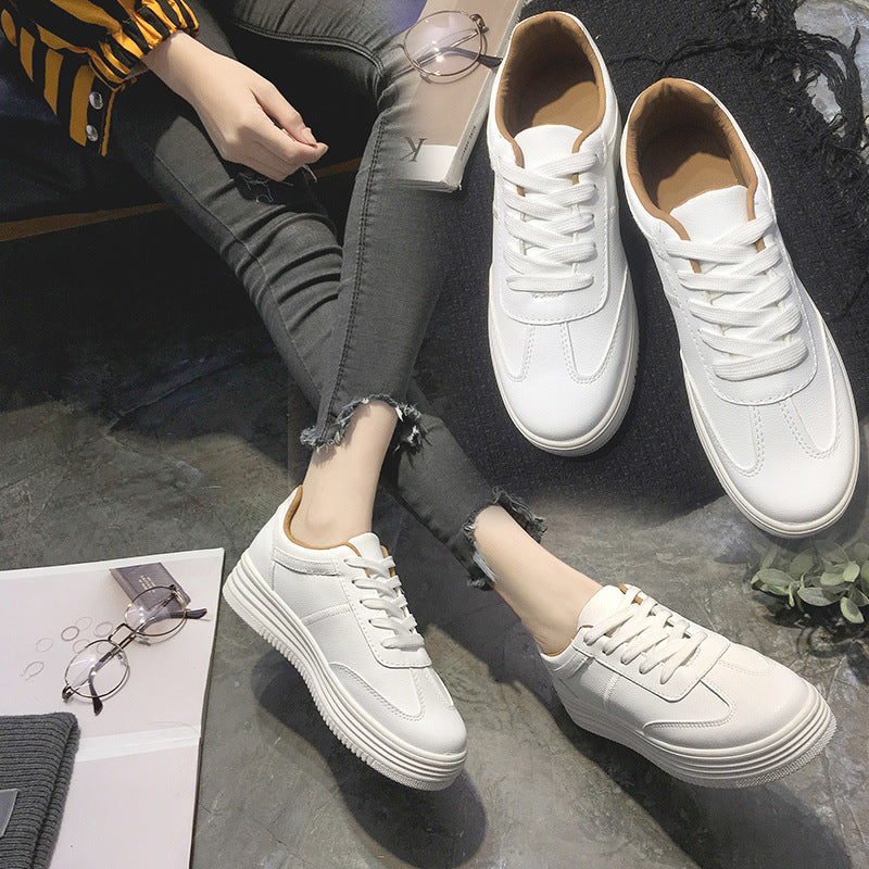 White Leather Lace Up Shoes Casual Sports Shoes
