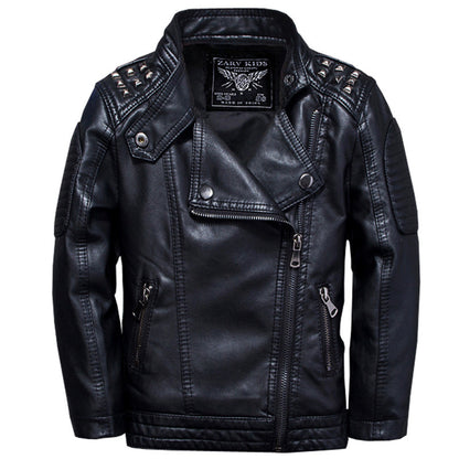 Boys' Fashion Casual Solid Color Leather Jacket