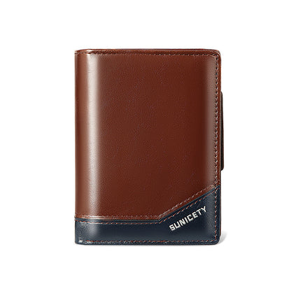 PU Leather Multifunctional Zipper Short Men's Wallet