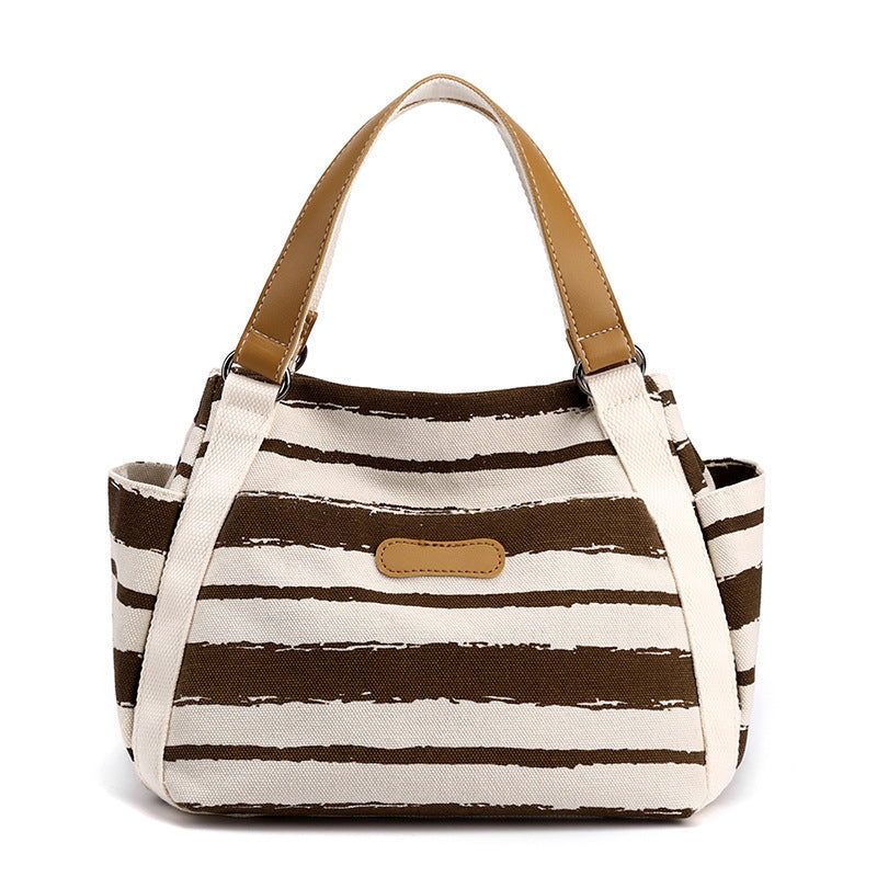 Outdoor Fashion Canvas Large Capacity Striped One-shoulder Storage Handbag