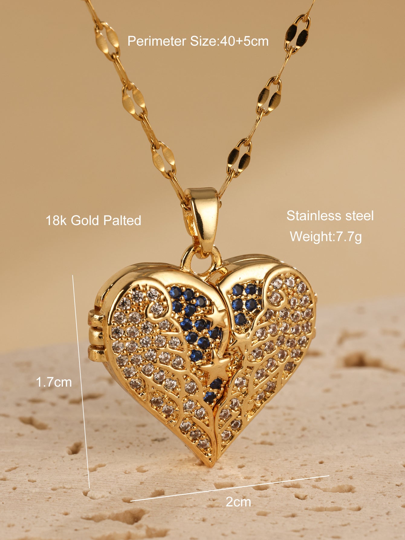 Angel Wings Love Full Diamond Pendant Necklace, Versatile Stainless Steel Necklace For Women