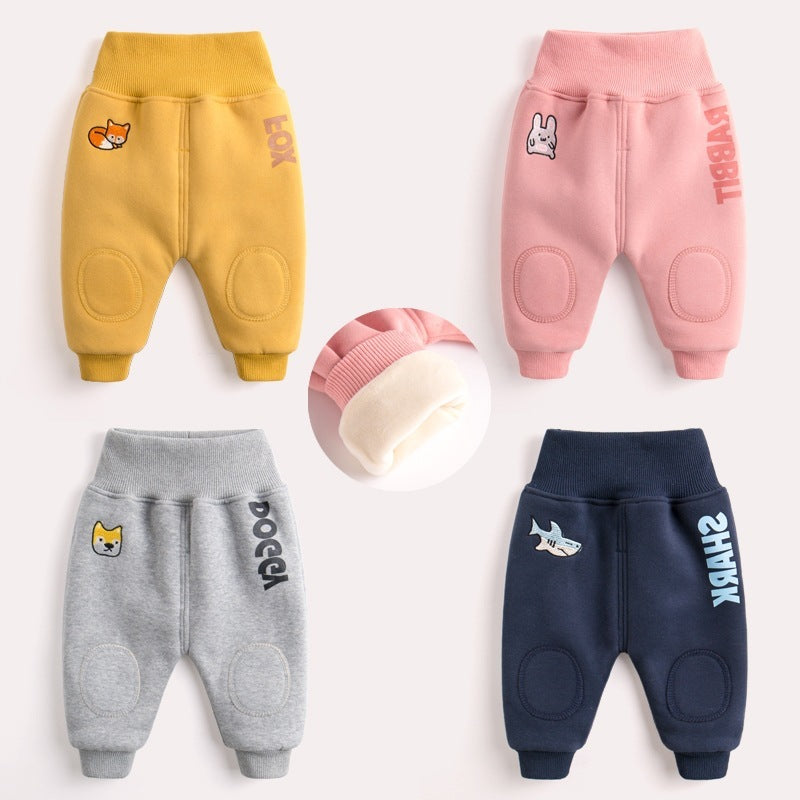 Baby winter plus velvet big PP pants